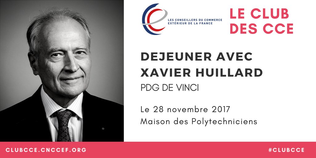 Les_CCE's tweet photo. Xavier Huillard PDG de @VINCIConstruc sera le prochain invité du #ClubCCE - Inscriptions : https://t.co/Vfu5VtX0wF https://t.co/VxagLOqZqN