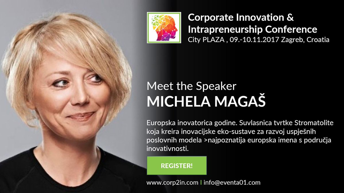 CORP2IN's tweet photo. Michela Magas, EU inovator of 2017, sutra na Corporate Innovation & Intrapreneurship, 9.-10.11. 2017 u Zagrebu. https://t.co/Oh6hCMBaMh https://t.co/WGwAbIyOwo