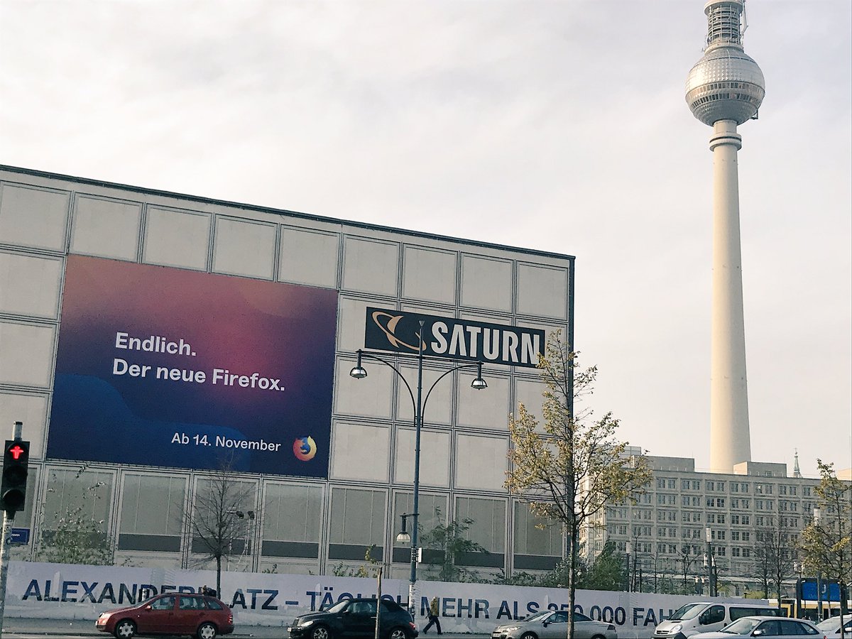 JonathanGrupp's tweet photo. @linclark The huge @firefox ad I told you about last night: „Finally. The new Firefox“ Berlin Alexanderplatz if you want to check it out :) https://t.co/A8kgBWZfIn