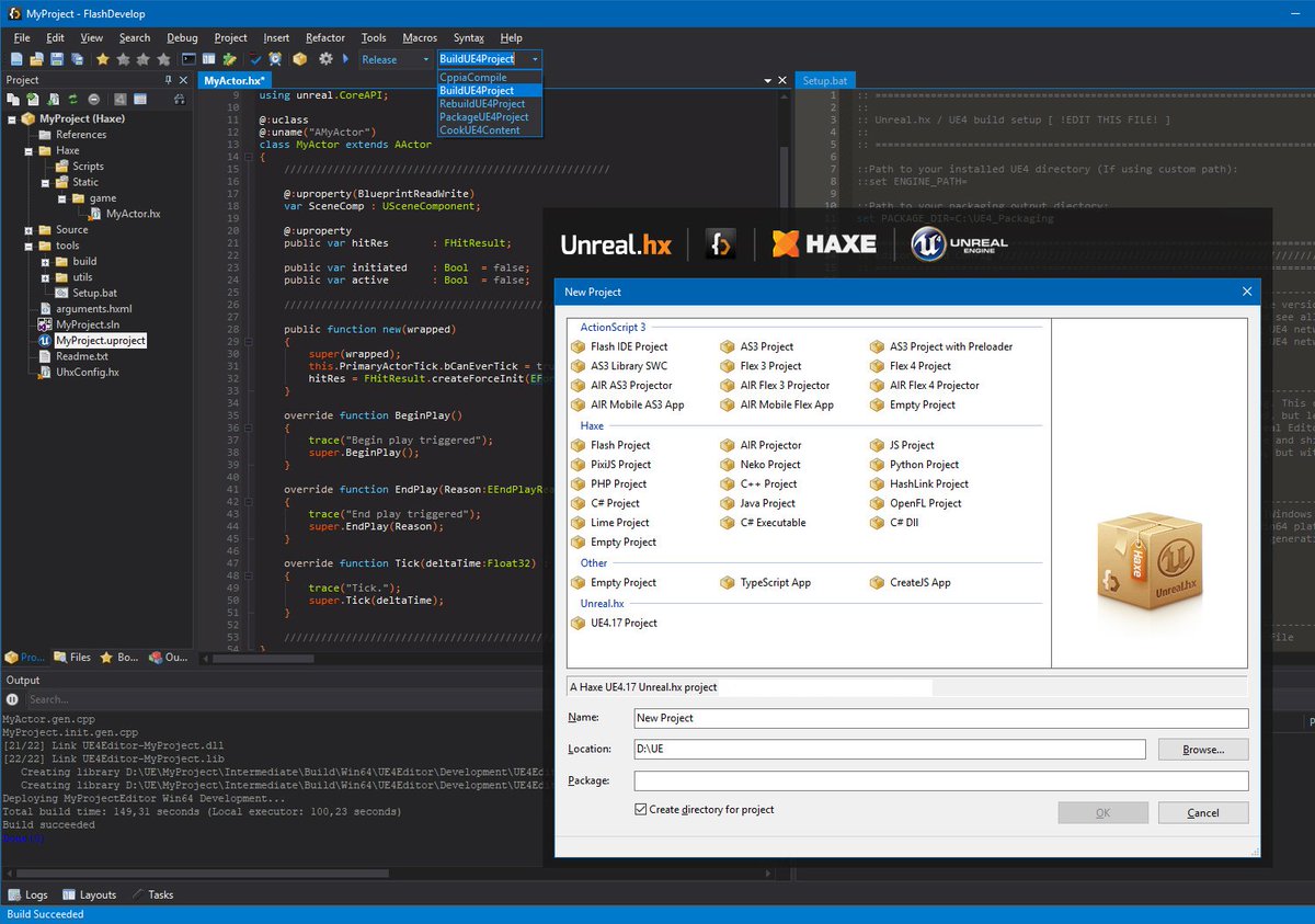 d0oo0p's tweet image. Here is an #UnrealEngine4 alternative to working with C++ and Visual Studio. Code your game in #haxe and #unrealhx! And work from #haxedevelop / #flashdevelop . Easily create new projects, build, code and package projects with the new Unreal.hx template! github.com/datee/Unrealhx…