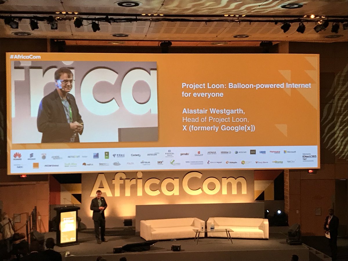 grantbyron's tweet photo. Kicking off #AfricaCom2017 - talk on project loon - balloon powered internet by Alastair Westgarth https://t.co/kqdZqIeJjQ