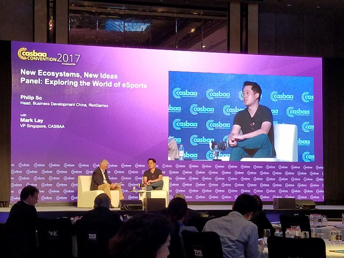 NorthHavenGirl's tweet photo. #casbaacon #esports Philip So of @riotgames China in discussion with Mark Lay of @CASBAA. From #Worlds2017 in Beijing straight to Macau! https://t.co/AfhuXm1QkV