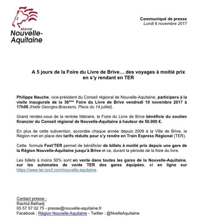 PhilippeNauche's tweet photo. A 2 jours de la Foire du Livre de #Brive, des voyages à moitié prix en s’y rendant en TER @NvelleAquitaine #Corrèze @FoirelivreBrive #FDLB2017 https://t.co/QfotBeT5px