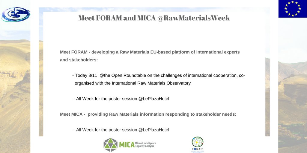 #DidYouKnow you can meet our projects <a href="/micaproject2015/">Mica project</a> and <a href="/FORAM_project/">FORAM Project</a> all #Rawmaterialsweek ?