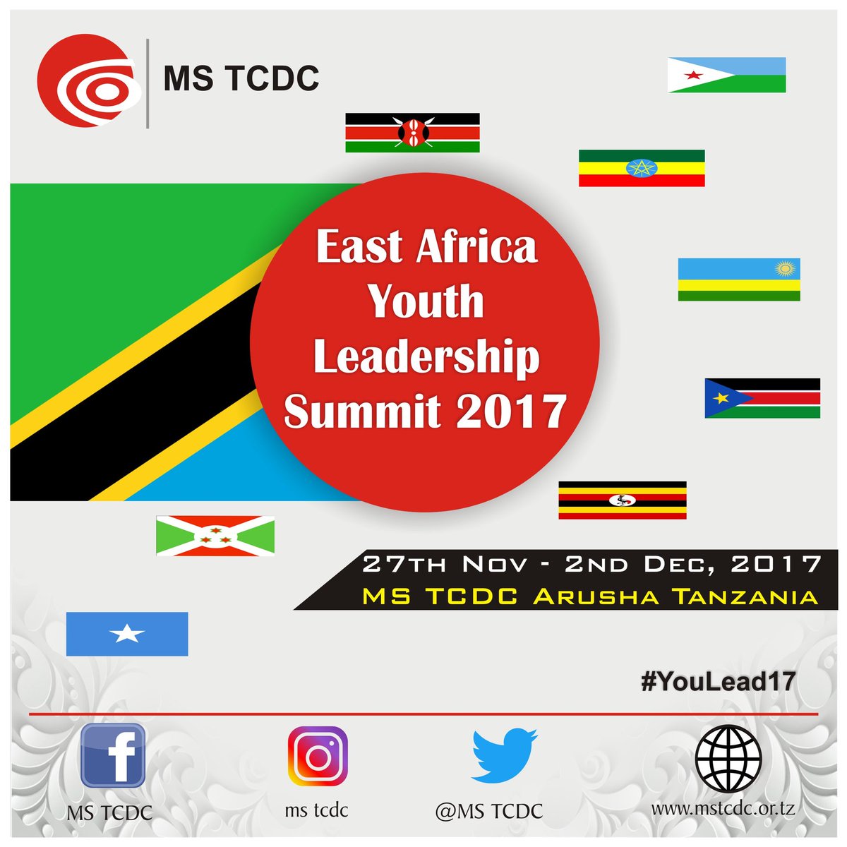 MSTCDC's tweet photo. 200 Youth Leaders from across the Region converging from 27th- 2rd Dec 2017 in Arusha for #YouLead17. Join the conversation, let's engage. @jumuiya @TheCitizenTZ @DOTTanzania @UNDP4Youth @YmcaNairobi @unhabitatyouth @AUC_DPA @ActionAid_Kenya @AfricansRising @RwandaYouth https://t.co/FCWwU24gEC