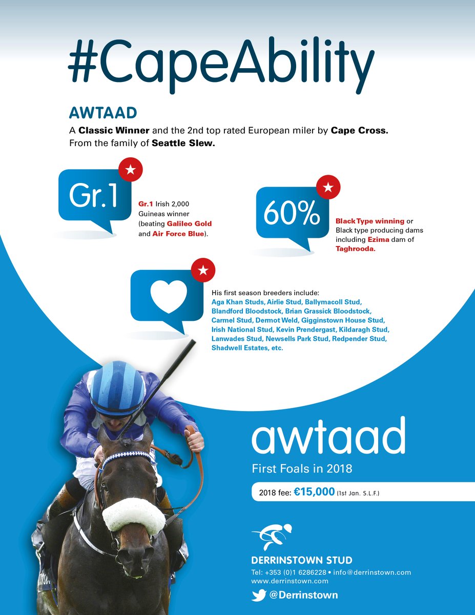 Derrinstown's tweet photo. AWTAAD, a Classic winner bred to by Europe's best with a first book including 60% Black Type winning or Black Type producing dams #CapeAbility #ClassicMiler #ClassicValue https://t.co/fvBtObT02Z