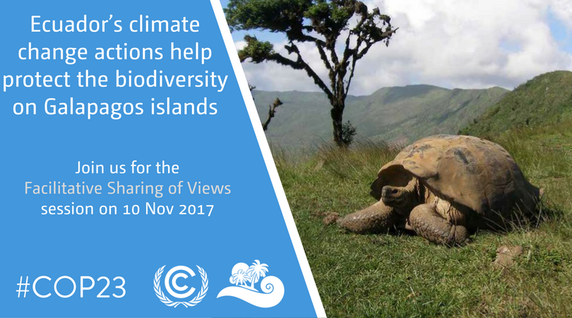 UNFCCC's tweet photo. At #COP23, Ecuador will present their achievements and challenges to limit greenhouse gas emissions https://t.co/dRRQZmu12u https://t.co/SGDJ5GktVo