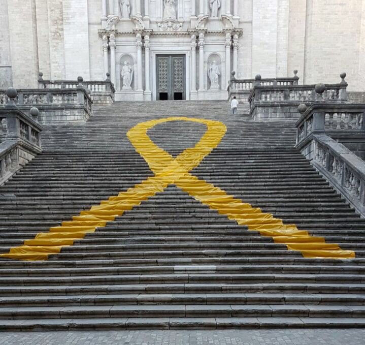 omnium's tweet photo. Les escales de la Catedral de Girona també s'uneixen al clam per la #llibertatpresospolítics 🎗 https://t.co/5mVUpbD2L4