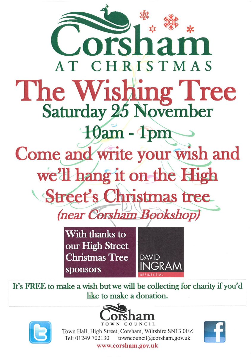 Write a wish this November 25th and hang it on the @CorshamTC Christmas Wishing Tree! 

#Corsham #christmas