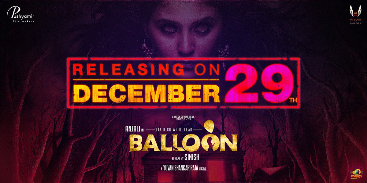 igtelugu's tweet photo. Horror Thriller #Balloon releasing on 29th December. *ing @yoursanjali & @Actor_Jai, @sinish_s directed it. A @thisisysr musical. #BalloonDec29 https://t.co/FuwY58POWT