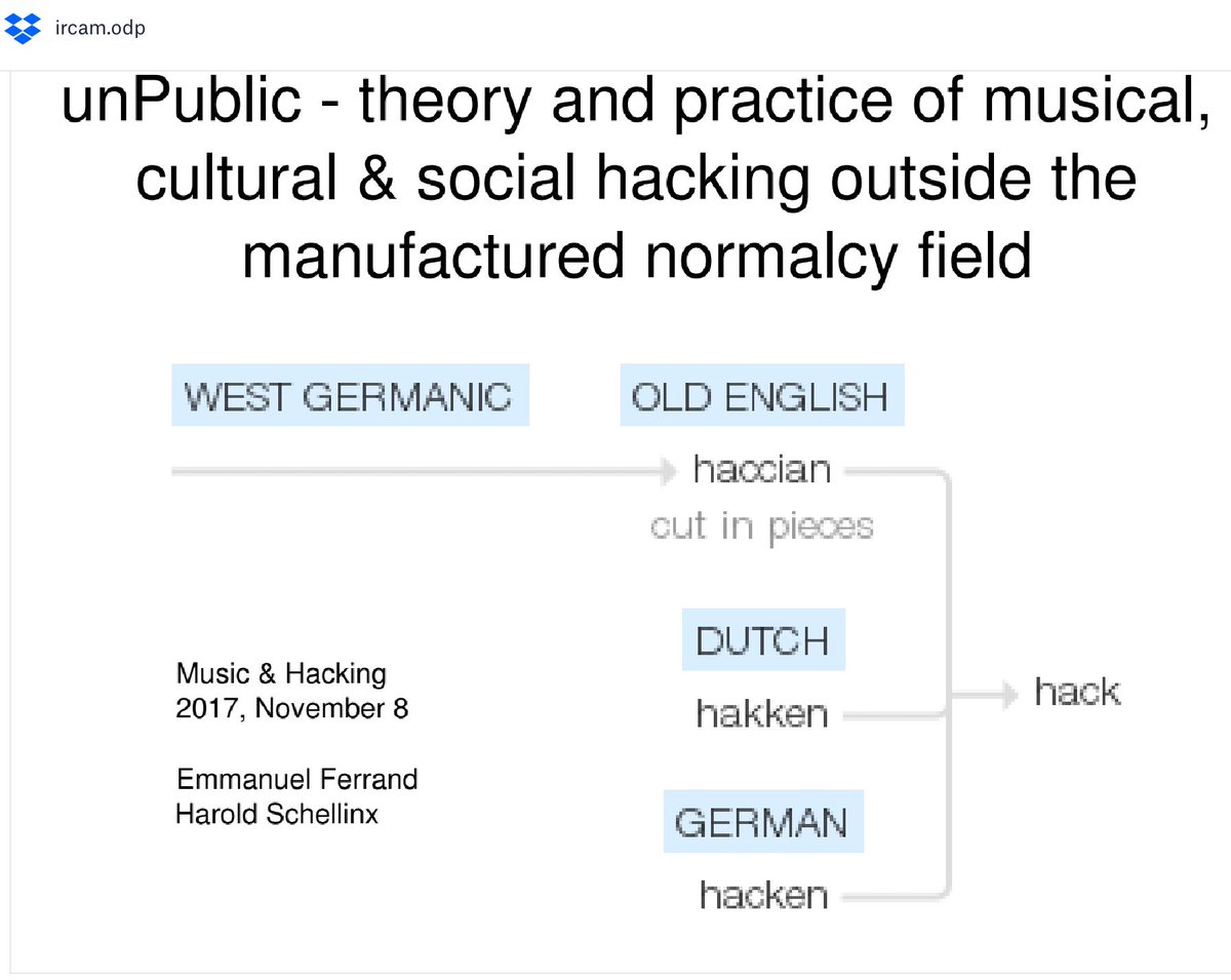 Sneak preview: here's what Rébus &amp; I will talk about this afternoon <a href="/IRCAM/">IRCAM</a>'s <a href="/musichacking17/">musichacking2017</a> at the Musée du <a href="/quaibranly/">musée du quai Branly - Jacques Chirac</a>, Paris VII ...