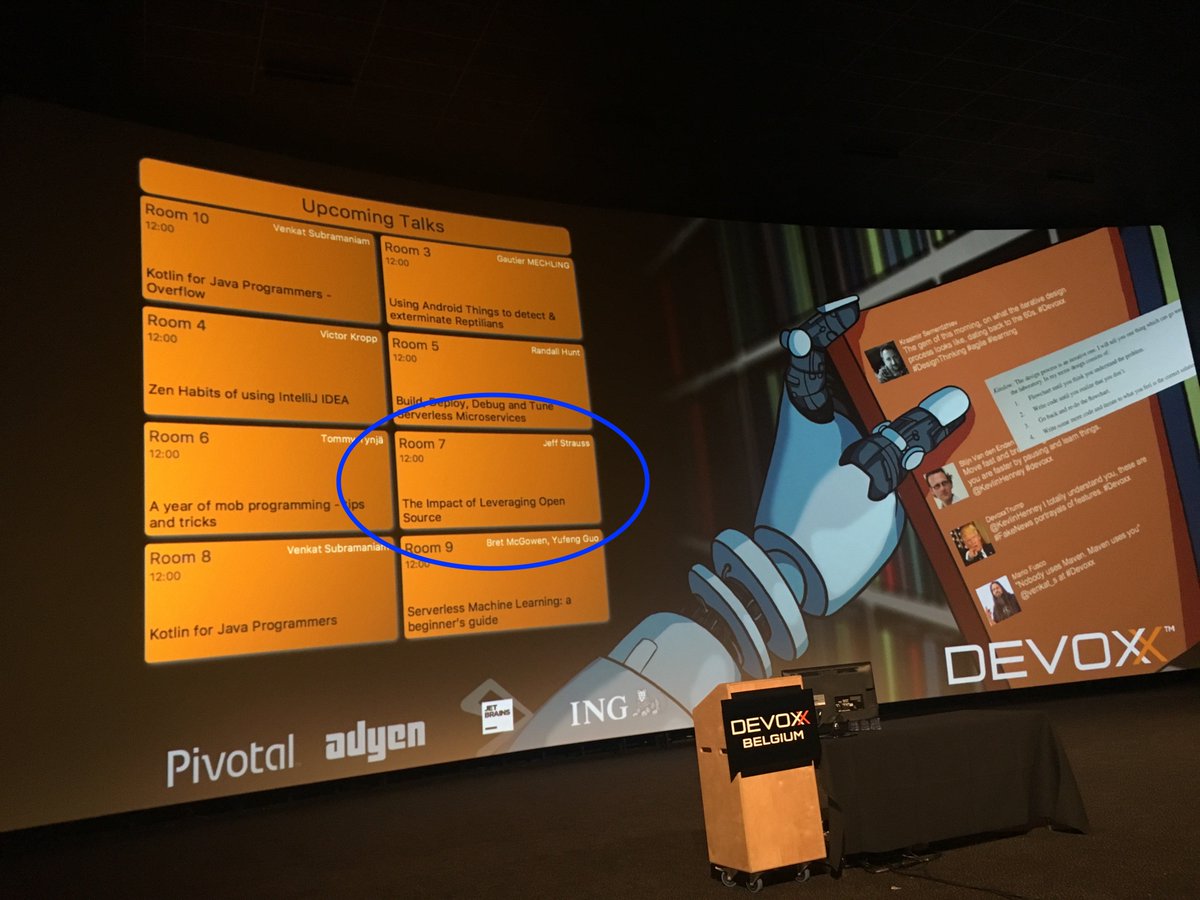 jeffreystrauss's tweet photo. Coming up at noon at #Devoxx, join me in Room 7 to learn more about #OpenSource, its licensing, and how to use (or not to use) it with your own teams and organizations.
#Devoxx #ossImpact https://t.co/dauoE13n85