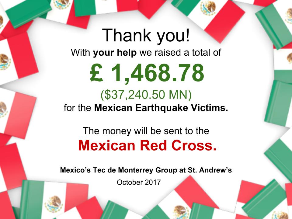 Our Mexican group raised over £1450 for the #MexicoEarthquake! Amazing work and thanks to all who donated or helped. #FuerzaMexico #internationalstudents