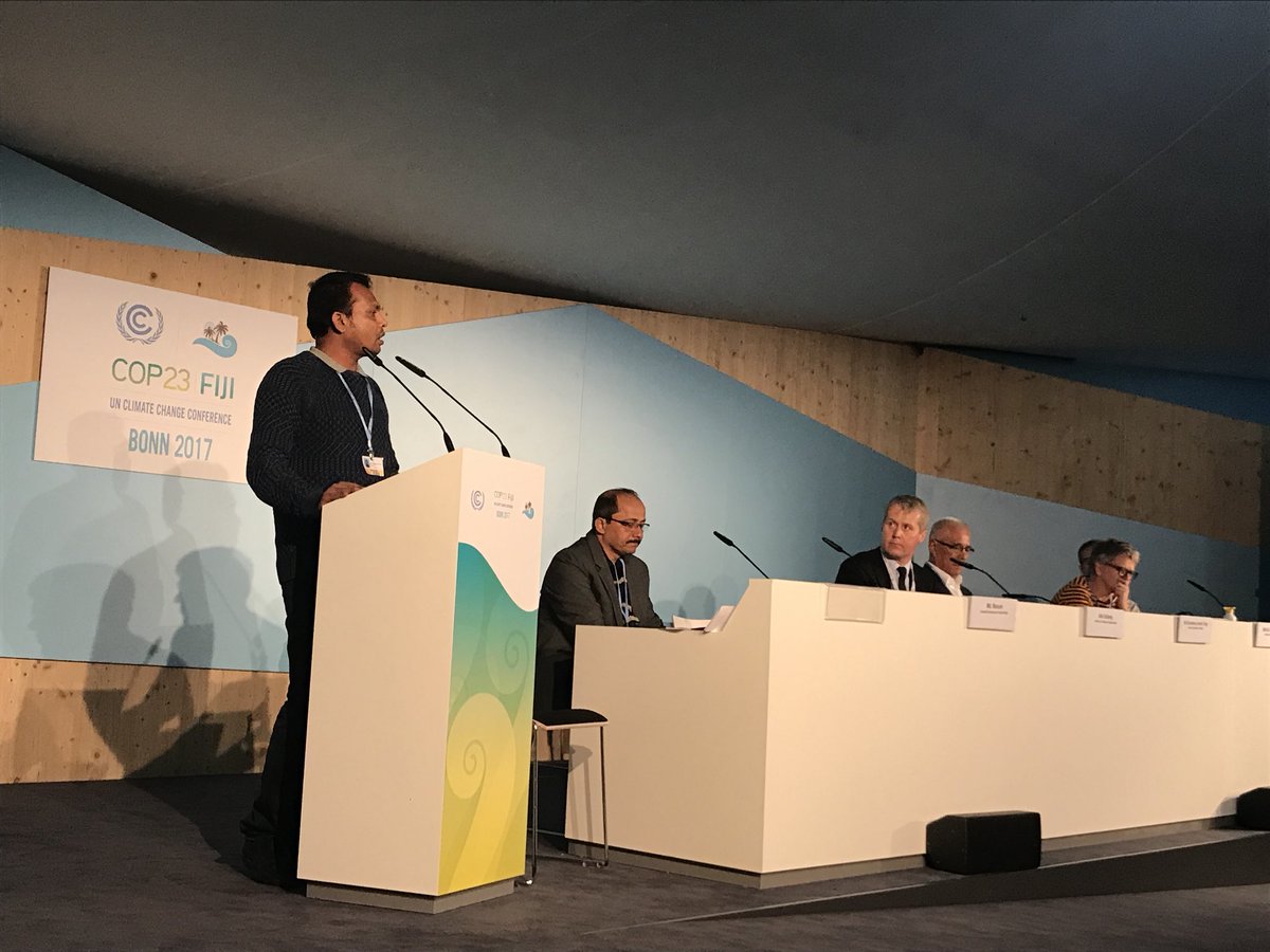 EricaRBower's tweet photo. “I was first displaced by cyclone in 1991... the psychological impacts stayed with me for years“ - Md Masun shares his personal story #cop23 https://t.co/MeJ4BfKMeJ