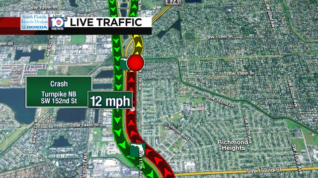 Crash on Turnpike NB at Sw 152nd St #traffic https://t.co/uTLtjIJhL7