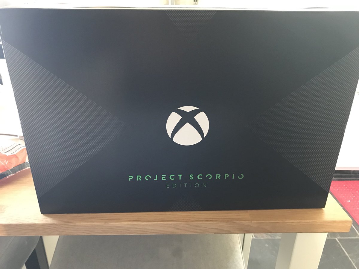Valhooli's tweet photo. After working he midnight launch and the actual launch. I️ finally get to play with my own. The future of gaming is now. #XboxOneXProjectScorpioEdition #mostpowerfulconsoleever https://t.co/TJL7XsrPGQ