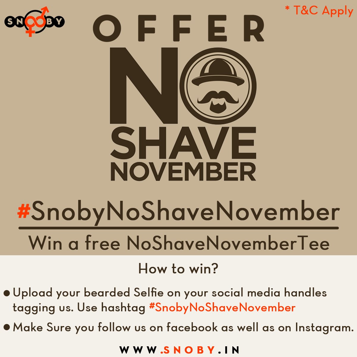 snobyin's tweet photo. It's #NoShaveNovember!!!
Win a cool "No Shave November" T-shirt.
Just upload a selfie on your social media handles tagging us.
Don't forget to use hashtag #SnobyNoShaveNovember

T&amp;C : https://t.co/7gj1IWuylO https://t.co/wwmnWf9bgJ