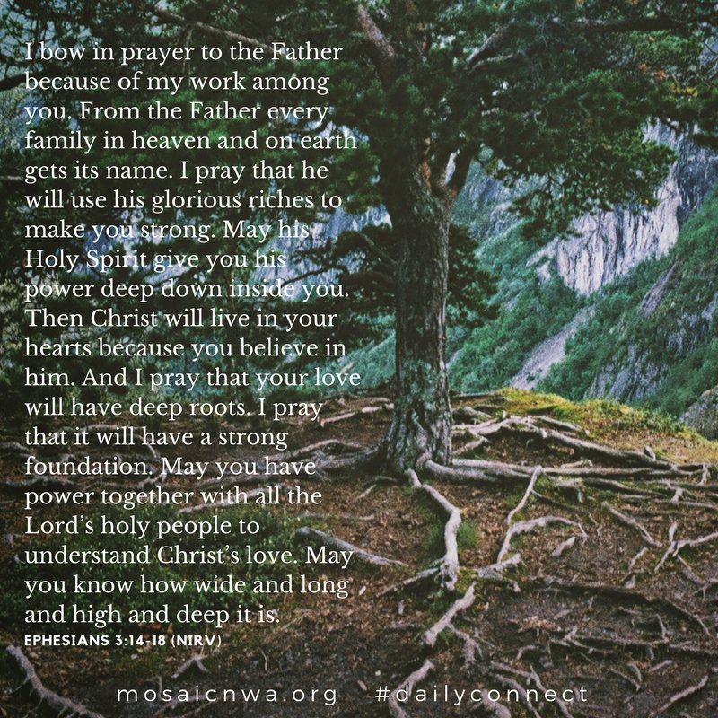 MosaicNWA's tweet photo. #DailyConnect: Ephesians 3:14-21
#LiveByTheWord
#FriendshipwithGod
#1John https://t.co/0FhqPnOB40