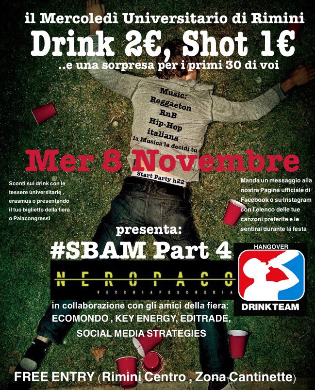 Mercoledì 8 Novembre Rimini Centro si balla al discobar Neropaco entrata libera e sconti con pass #riminifieraecomondo #ecomondo #keyenergy
