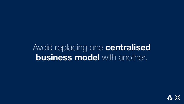 rickcrook's tweet photo. There is little point distributing the technology if the business model remains centralised #blockchain17 https://t.co/Xoy9Gf8RF3 https://t.co/wl3g6FcOMx