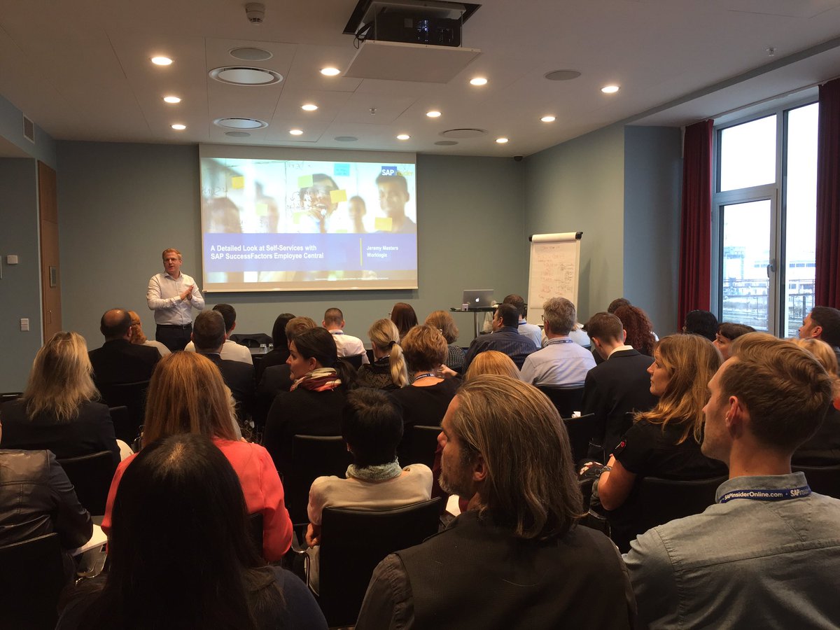 mgillet's tweet photo. 'A detailed look at Self Services with #SAP #SuccessFactors Employee Central' led by @jeremymasters starting with a Demo as introduction #HR2017 https://t.co/t8TAGrClyb