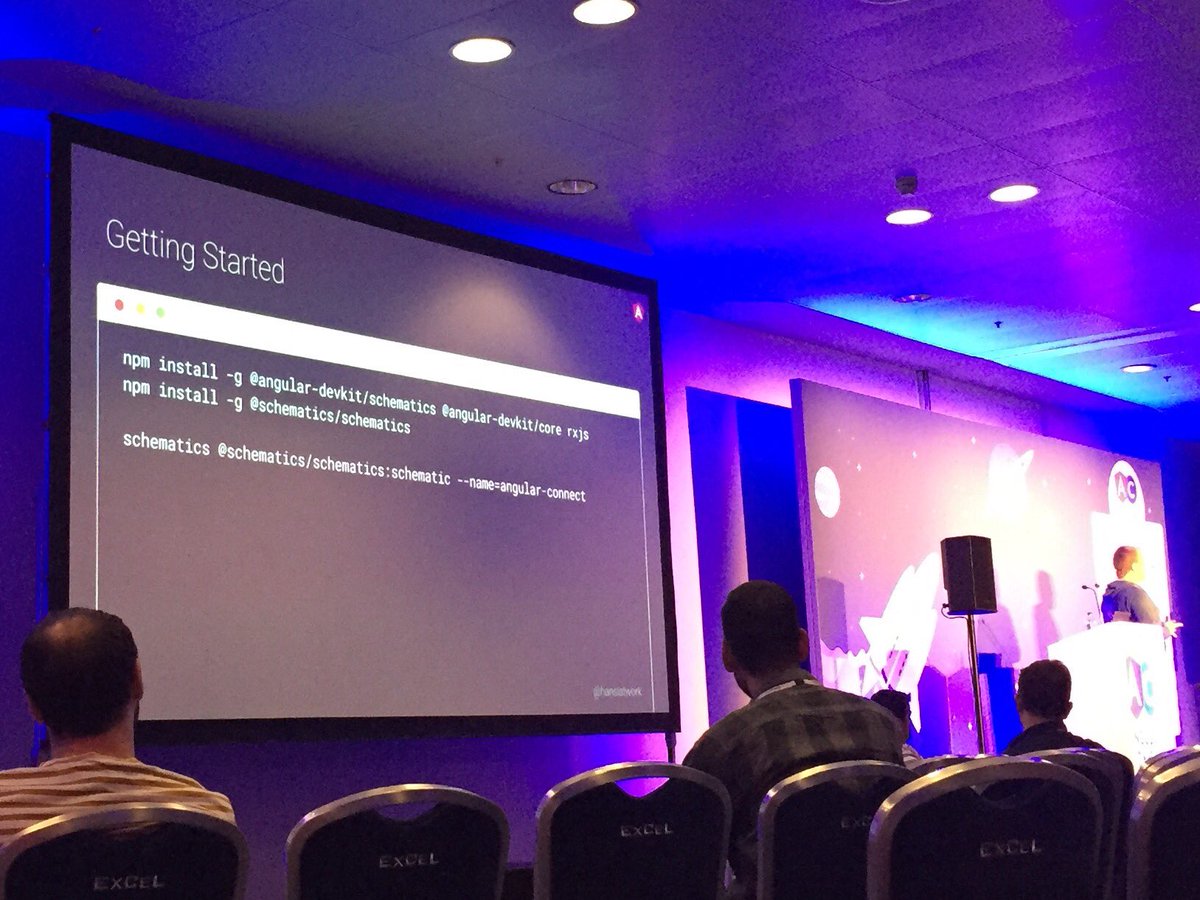 bonnster75's tweet photo. #AngularConnect #AngularCLI schematics @schematics/schematics:schematics 😂paging @shai_reznik #ngWat 😂 @hanslatwork 🤗 https://t.co/oi6FPUITt2