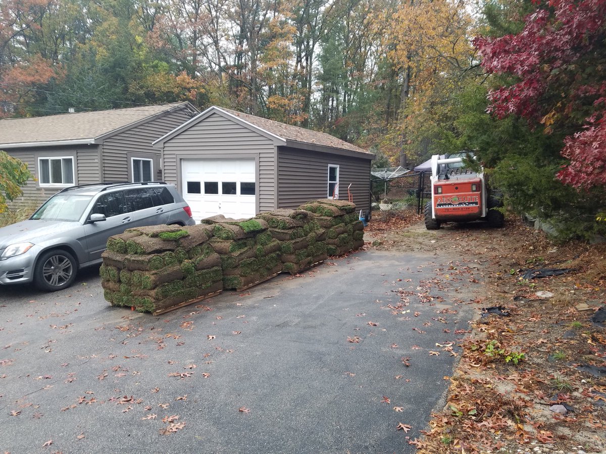 The sod has arrived for this backyard project.