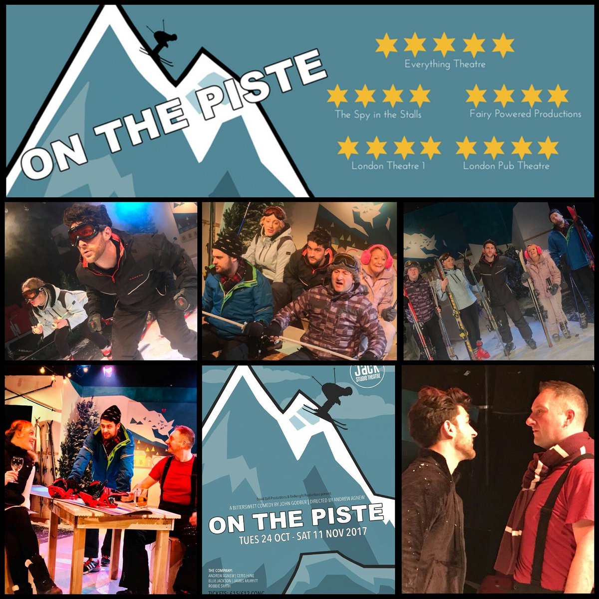 agnew_andrew's tweet photo. Last chance &amp; last night 2night 2 get tickets 4 @onthepisteplay 
We're SOLD OUT 4 the rest of the run. How exciting! @JamesMurfitt2 @CezzaPink @ellie_jackson @MrRobbieSmith are doing a sterling job. #sheisclassy 
We r @BrocJackTheatre Comes c us @davidballprods @SarahARedmond xx https://t.co/okkwhV5k76