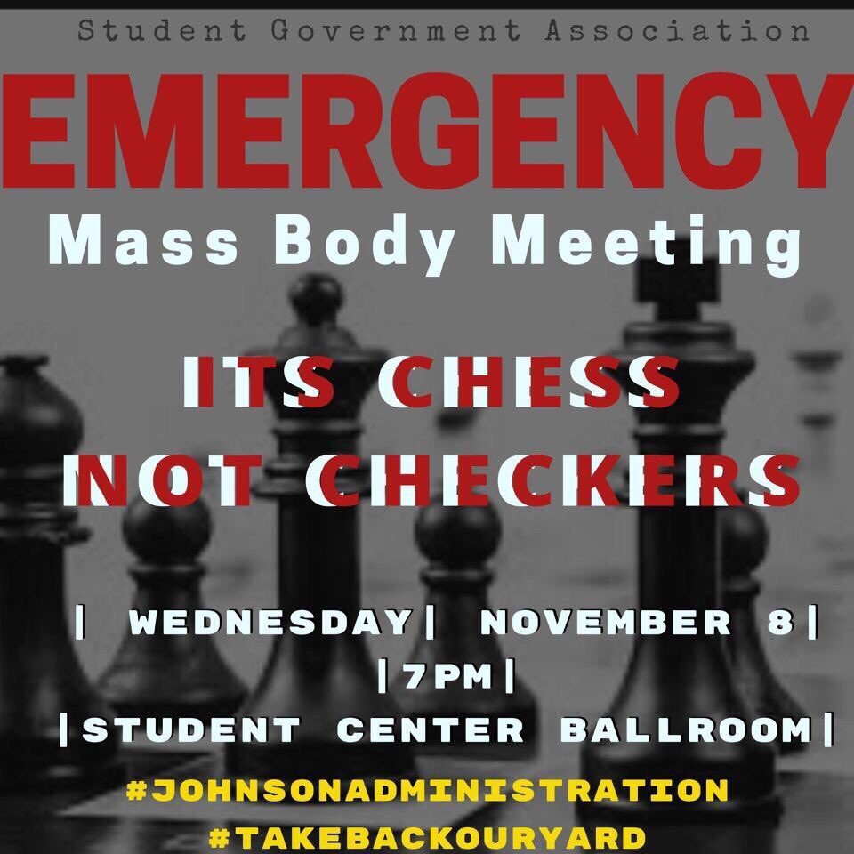 _plainelaine's tweet photo. โผ๏ธTODAYโผ๏ธ
EMERGENCY MASS BODY MEETING
7PM University Student Center Ballroom
#TakeBackOurYard
#MoneyOnTheFloor
#LetsGetStraightToIt
#JOHNSONADMINISTRATION https://t.co/muQ3L94t1h