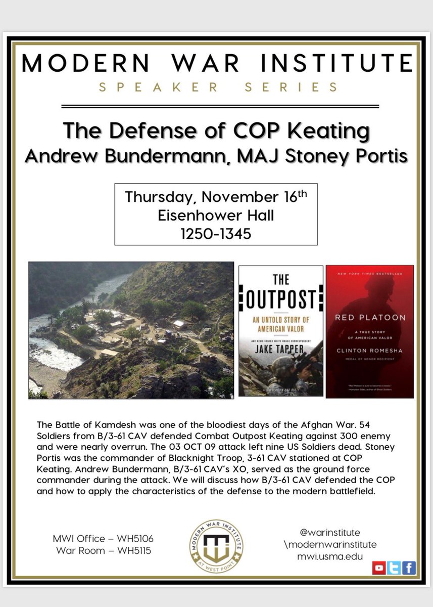jaketapper's tweet photo. .@WestPoint_USMA — don’t miss this lecture from American heroes Portis and Bundy at @WarInstitute next week! https://t.co/1uiDiZrZkx