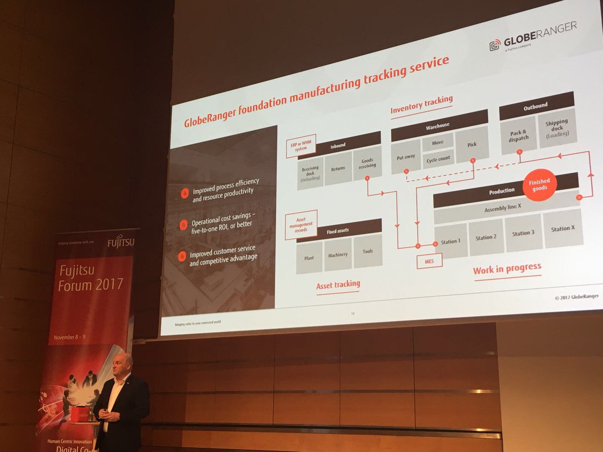 ClaireLConnley's tweet image. Tim Moody, Head of GlobeRanger Product Management &amp;amp; Pre-Sales articulates the value of #GlobeRanger Foundation Manufacturing Tracking Service in our final break out session of the day #FujitsuForum #IoT