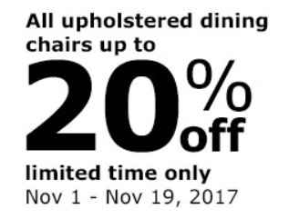 Save 20% on upholstered dining furniture!  Stylish, comfortable, and perfect for holiday meals!  ow.ly/iGw330gq0q9