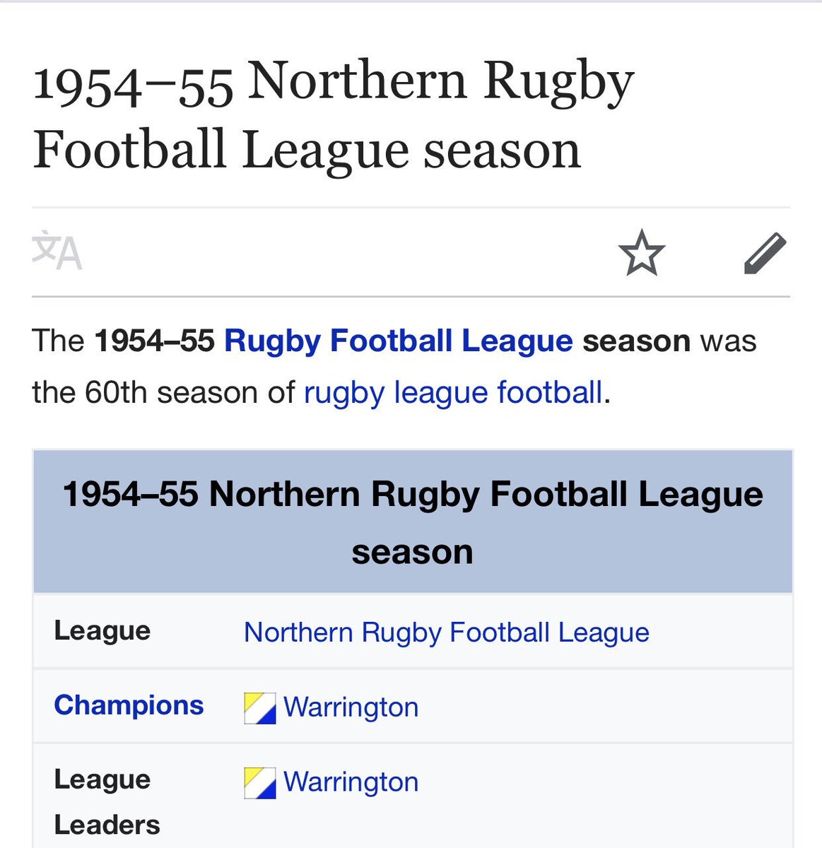 Appropriate time for the first 280 tweet: 
Warrington haven’t been champions in.... 
1
2
3
4
5
6
7
8
9
10
11
12
13
14
15
16
17
18
19
20
21
22
23
24
25
26
27
28
29
30
31
32
33
34
35
36
37
38
39
40
41
42
43
44
45
46
47
48
49
50
51
52
53
54
55
56
57
58
59
60
61
62 Years.
