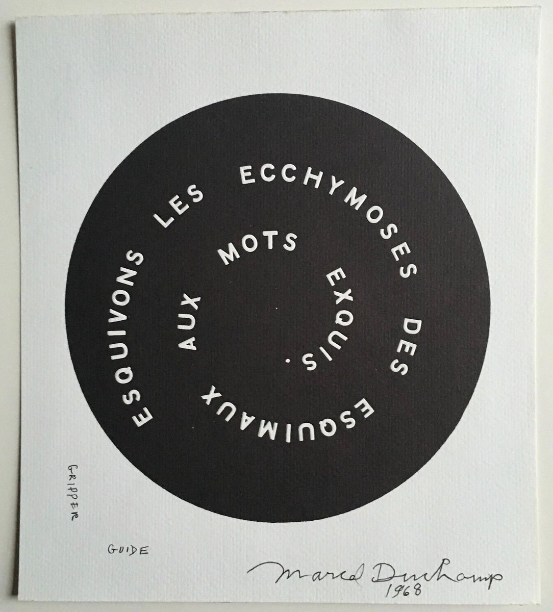 schubertiadellc's tweet photo. At the @BostonBookFair this weekend: this amazing signed #MarcelDuchamp print. Come and see it in person! #bbf2017 https://t.co/jjfPofbivK