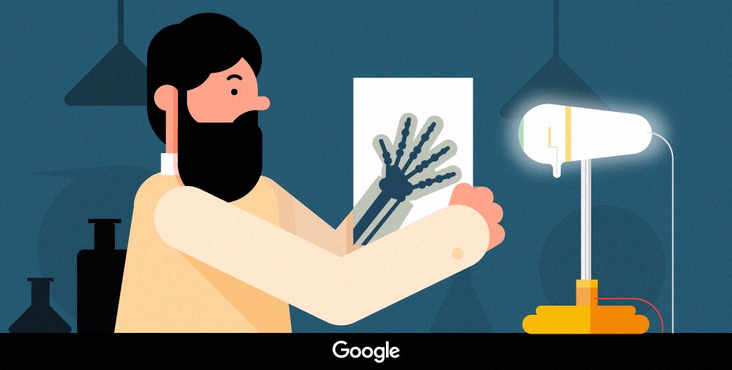 Google (@google) on Twitter photo 122 years ago today, X-rays were discovered by German engineer and physicist Wilhelm Röntgen, who went on to win the first Nobel Prize in physics. 122 years ago today, X-rays were discovered by German engineer and physicist Wilhelm Röntgen, who went on to win the first Nobel Prize in physics.