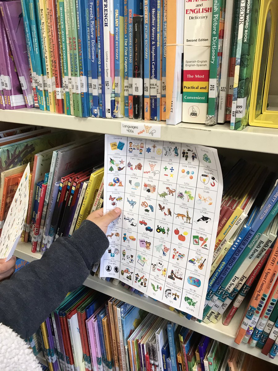 patriciaeyer's tweet image. @WOSnews kindergarten students use a nonfiction chart to help them unlock the treasures of a library #libraryWOS 📗📙📘📗