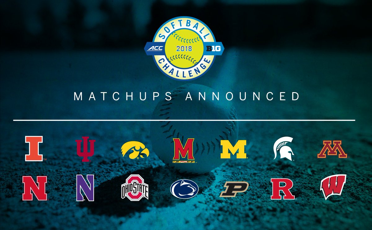 B1Gsoftball's tweet photo. The matchups are set for the 2018 #B1G/ACC Challenge … find out who, where and when your favorite #B1GSB team will be playing: https://t.co/WE9IqlwtHt https://t.co/JLzGEGO4MF