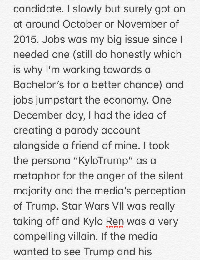 KyloTrump's tweet photo. I am a Catholic Millenial for Trump as well as the only person in my family enthusiastic about his presidency. This is my story of my time on the Trump Train. https://t.co/UF1zYn6IWY