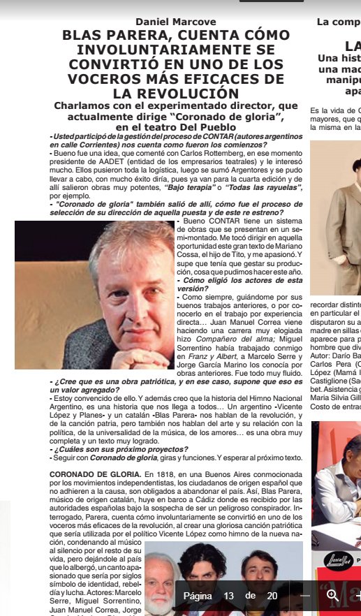 silvaproduccion's tweet photo. #danielmarcove explicando en este reportaje en revista #veamas @carteleraveamas lo revolucionario de #blasparera en su obra #CORONADODEGLORIA https://t.co/WFeI8e2nuV