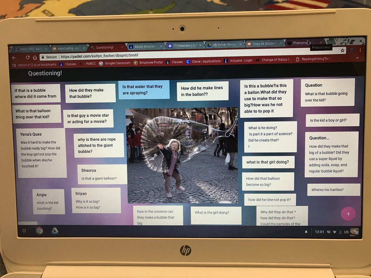 MissFischer4's tweet photo. @loriamaral9 and I are implementing our PD learning from @SteveFigurelli. Ss excited to generate questions! #edisonk12 #lncproud @LincolnSchool8 #studentquestioning @padlet https://t.co/CYNo2bMZiv