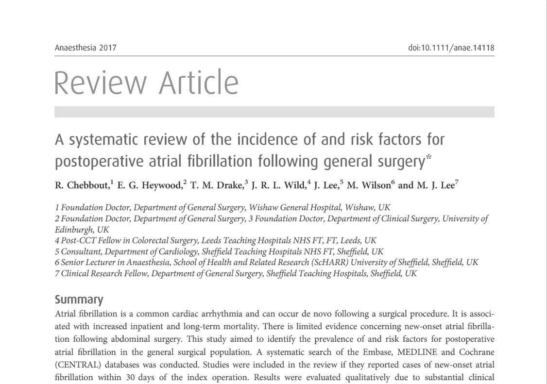Sth Yorks Surg Res (@sysurg) on Twitter photo The <a href="/SYSuRG/">Sth Yorks Surg Res</a> committee are excited that our systematic review on the management of post-op atrial fibrillation has been published in 'Anaesthesia'. Thanks to all group members and others who helped with this! Read the article here: rdcu.be/x5Jx #collaborate The <a href="/SYSuRG/">Sth Yorks Surg Res</a> committee are excited that our systematic review on the management of post-op atrial fibrillation has been published in 'Anaesthesia'. Thanks to all group members and others who helped with this! Read the article here: rdcu.be/x5Jx #collaborate