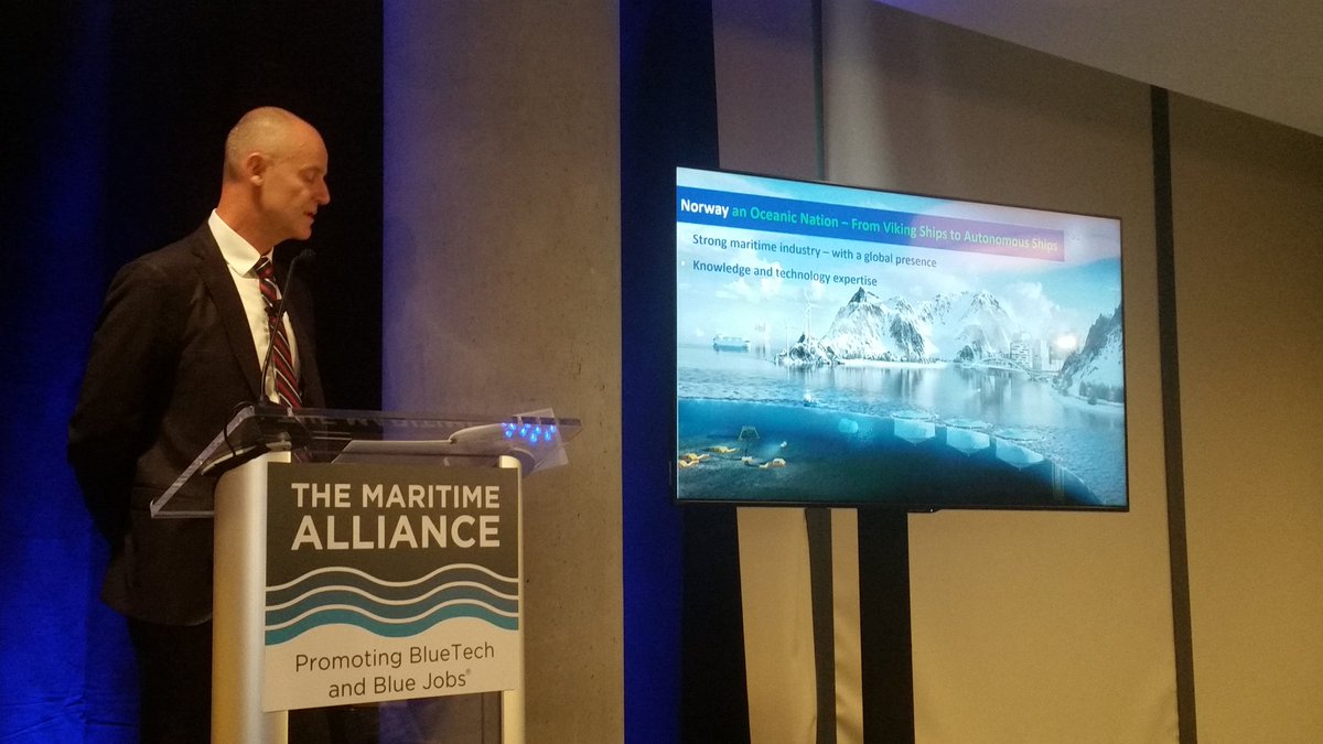 TMABlueTech's tweet photo. Pal Narve Somdalen from Norwegian Embassy in DC keynote speaker about "Norwegian Ocean Strategy" to kick off Day 3 @TMA_maritime #BlueTechWeek 2017.  Incredible work being done that underlines our ability to learn from each other and collaborate. https://t.co/M7pOH3iZE5
