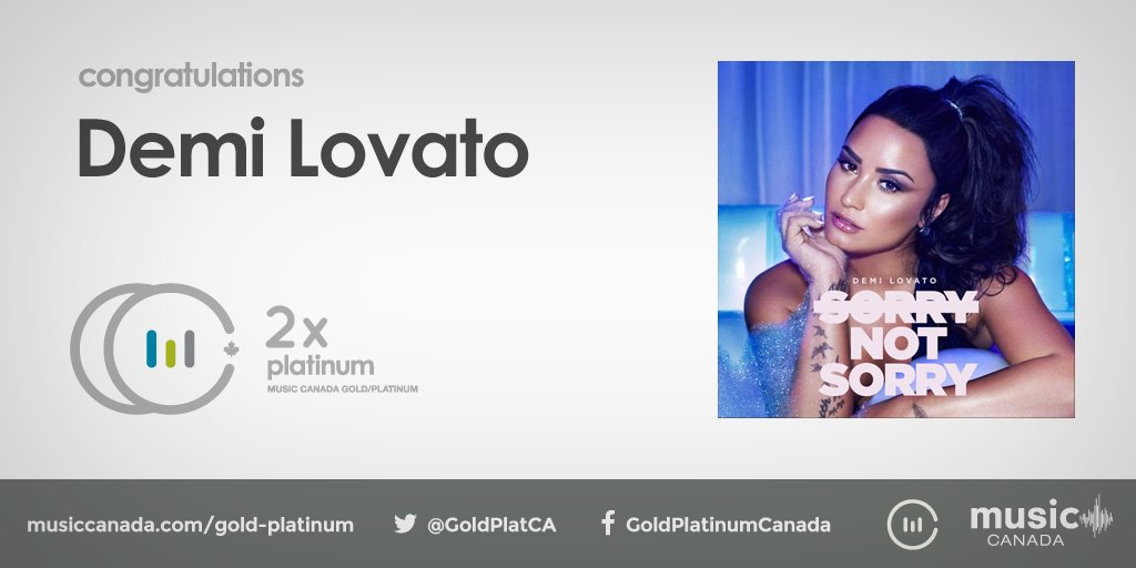 GoldPlatCA's tweet photo. #SorryNotSorry by @ddlovato has just been officially certified Double Platinum in Canada! 💿🍁👑🙊 https://t.co/Rg95LQniza