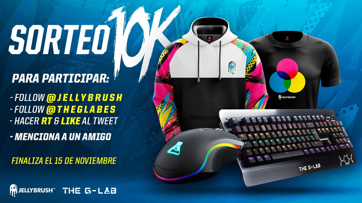 SORTEO 🎊 | Celebramos los 10K de #JellyBrushTV regalando una sudadera + camiseta #CMYKCollection y un pack ratón + teclado gaming de <a href="/TheGlabES/">The G-Lab 🇪🇸</a>.

🔸 Follow <a href="/JellyBrush/">Jellybrush®</a> &amp; <a href="/TheGlabES/">The G-Lab 🇪🇸</a> 
🔸🔃 &amp; 💗
🔸 Menciona un amigo

¡Suerte!