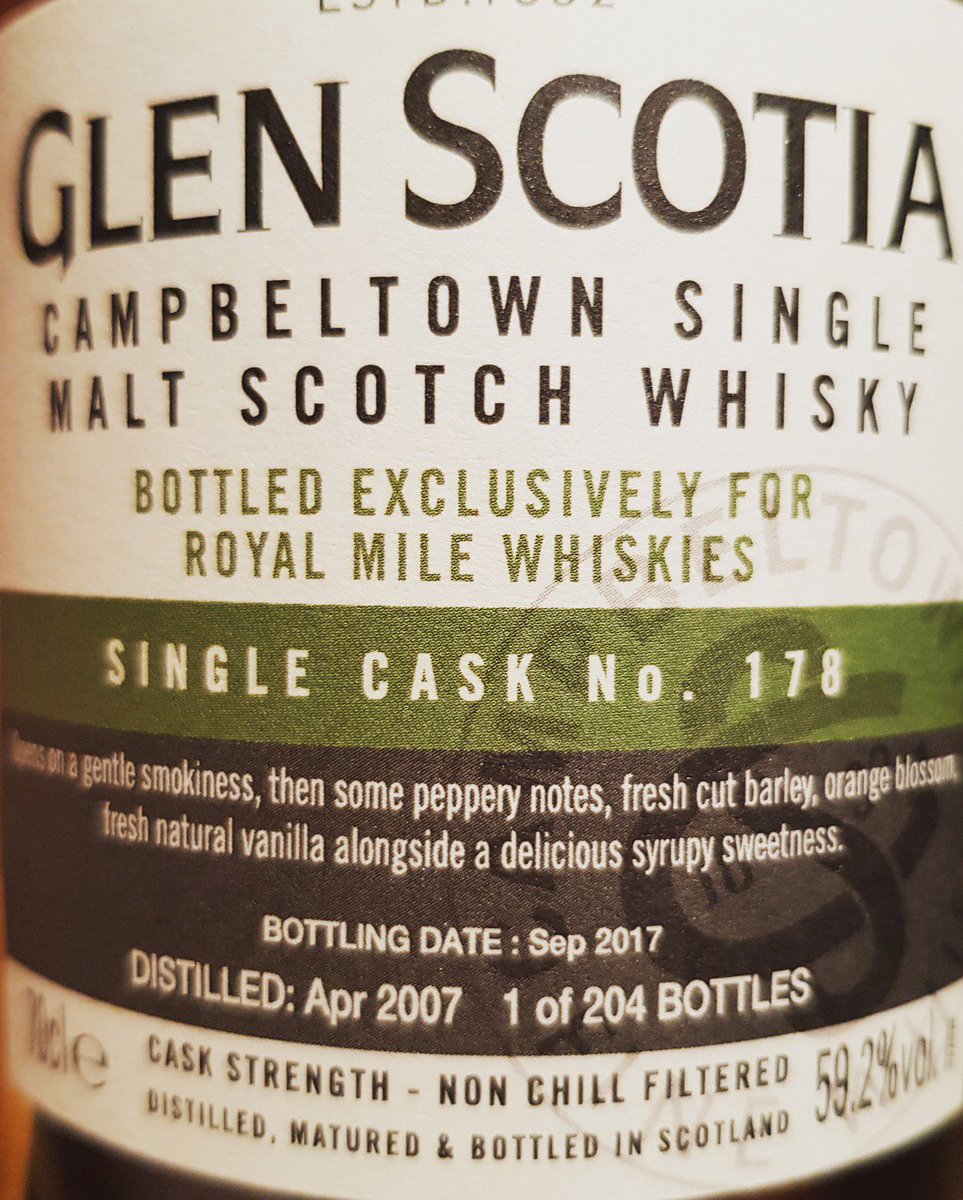 Thank you <a href="/GlenScotiaMalts/">Glen Scotia</a> &amp; <a href="/RoyalMileWhisky/">Royal Mile Whiskies</a> for hosting a great event yesterday and for gifting us this Single Malt, Single Cask No. 178. Whisky fans, it’s on our backbar ready for your order. #whisky #Scotland #Campbeltown