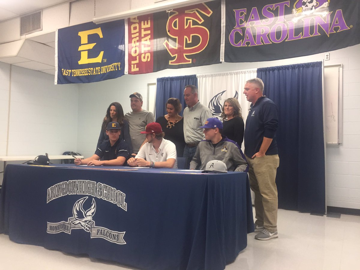 SportsHeather's tweet photo. Three big baseball signings at Abingdon: Cade Hungate to FSU, Thomas Francisco to East Carolina and Kevin Christy to @ETSU_Baseball #WCUB https://t.co/b1vKLP1es1