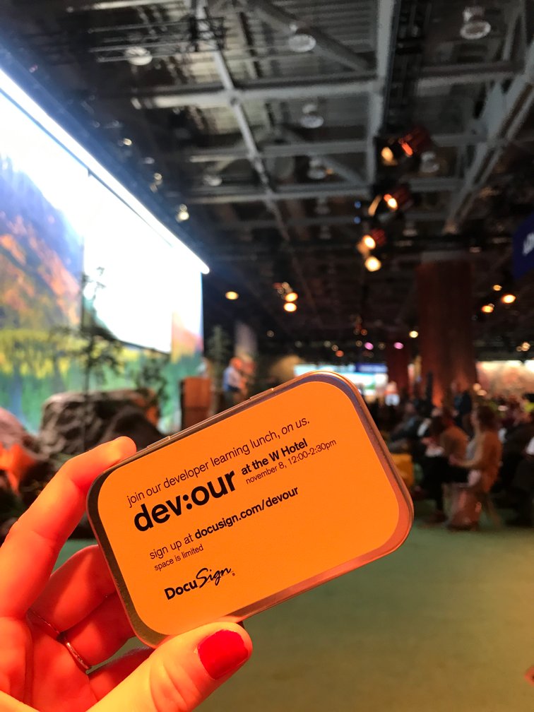 DocusignDevs's tweet photo. Hey, #DF17! Join us at the W Hotel for our developer lunch, dev:our @ 12 pm. Pop over to Booth #31 in the #developerforest for more info. https://t.co/BKmzEa3OsK