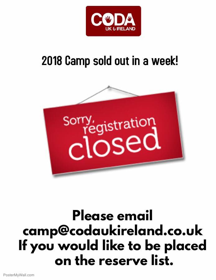 codaukireland's tweet photo. CODA Camp 2018 sold out! For those who have missed out email camp@codaukireland.co.uk to be added to a waiting list. #codacamp2018 #codacamp https://t.co/M6yMCKWqmP