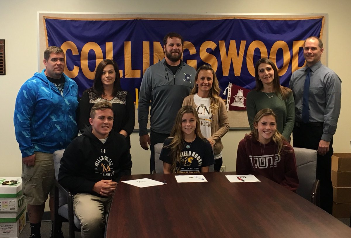 collsfh's tweet photo. Congrats on your NLI Sara (fh - TCNJ), Carly (lax -  IUP), &amp; Aaron (wrestling - Millersville)!!! We are so proud of you. 💙💛 Best of luck! #collsedu https://t.co/lE7CfKcYIv